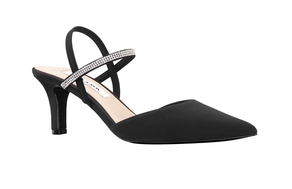 Nina Billie Slingback Pumps 6 Black NWOT Jewel Kitten Heel Embellished Cocktail